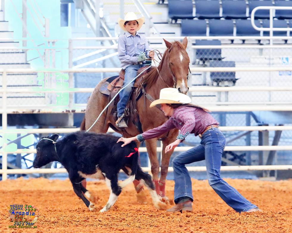 Dally ribbon roping team mid-run
